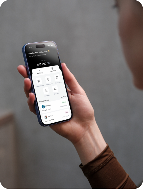 Hand holding smartphone running Owa access control app